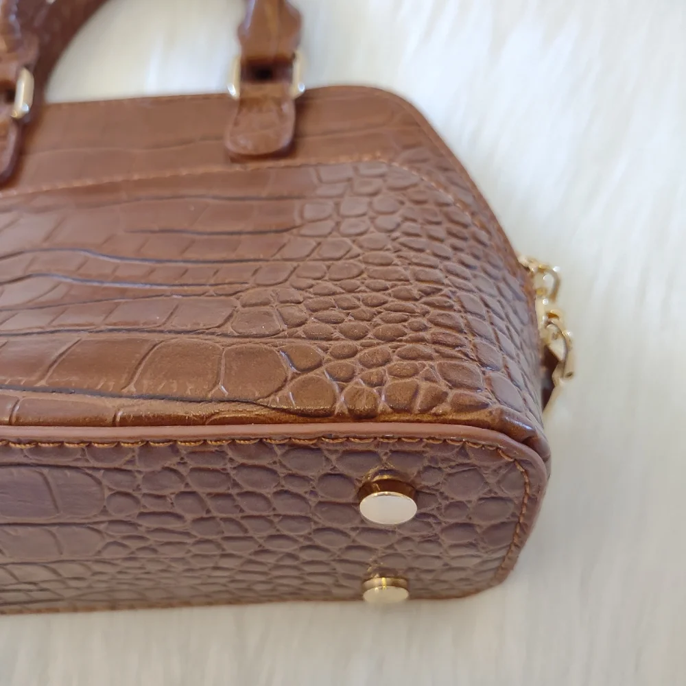 Madison West Tan Croc Print Small Cosmetic Bag - Picture 3 of 10
